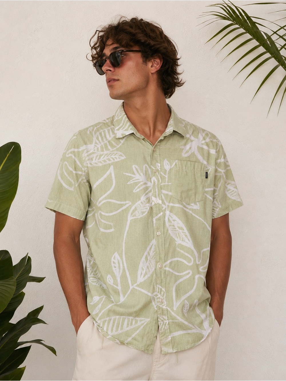 Dark Seas Sage Green Tropical Button Down Size L Beach Surf Vacation